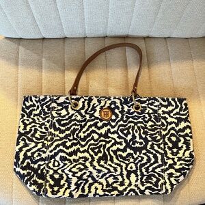 Tommy Hilfiger Blue/White Canvas and Faux Leather Tote